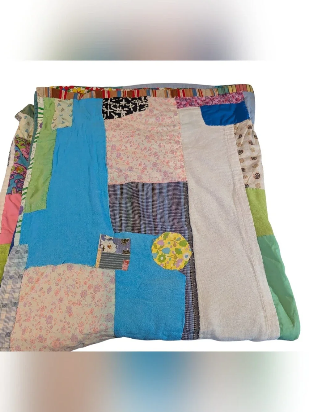 60s 70s Vintage Crazy Patchwork Multi Color Quilt